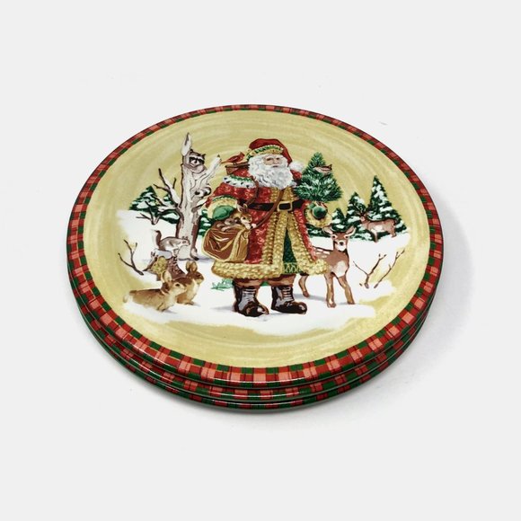 Set Of 3 Noble Excellence Woodland Santa Salad Plates - Picture 2 of 8